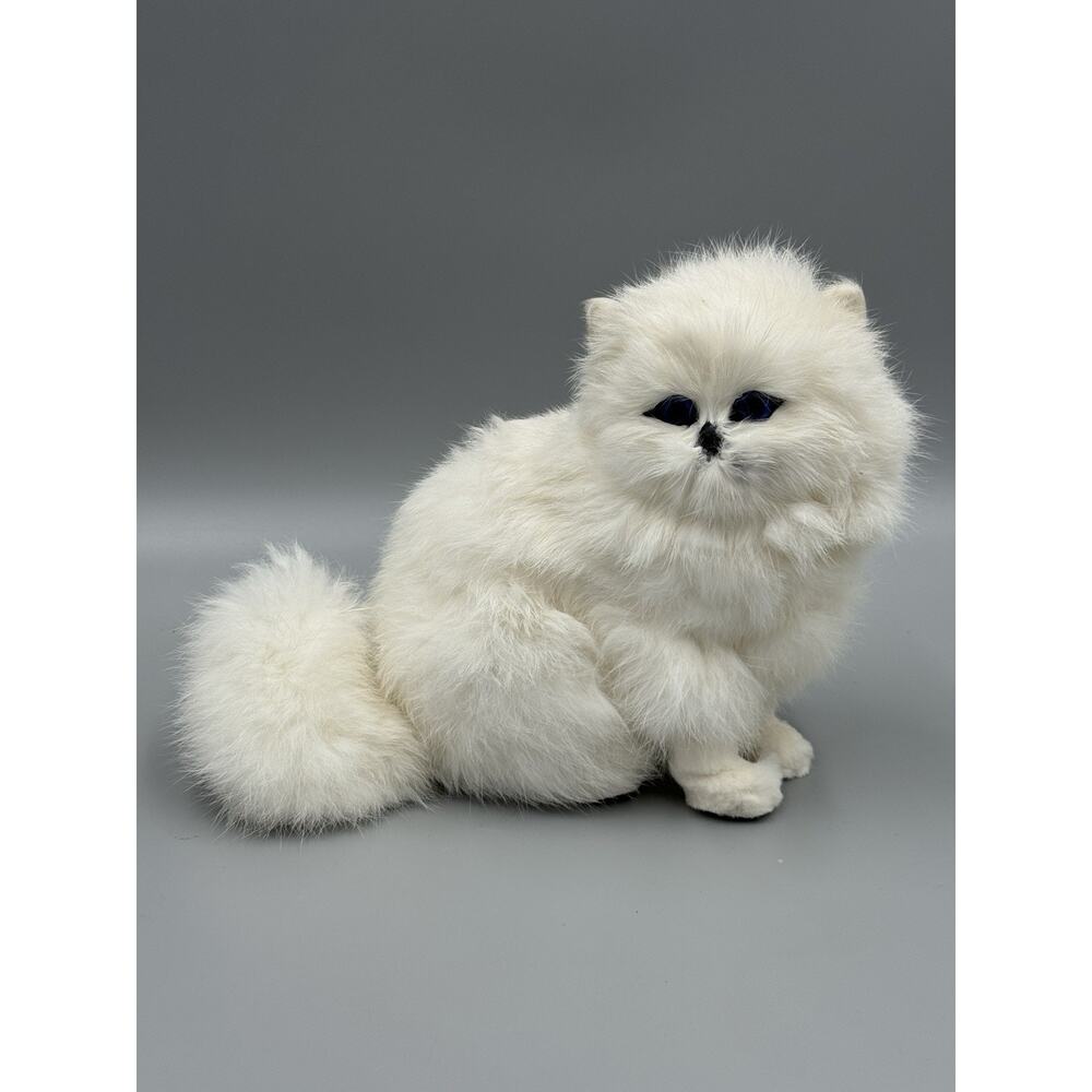 Lifelike Realistic White Persian Cat Figurine W/ Faux Fur Like 7 Inch Tall